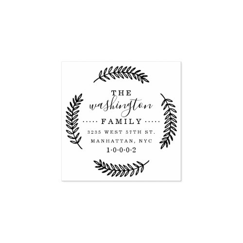 Rustic Hand Drawn Wreath Family Return Address Rubber Stamp