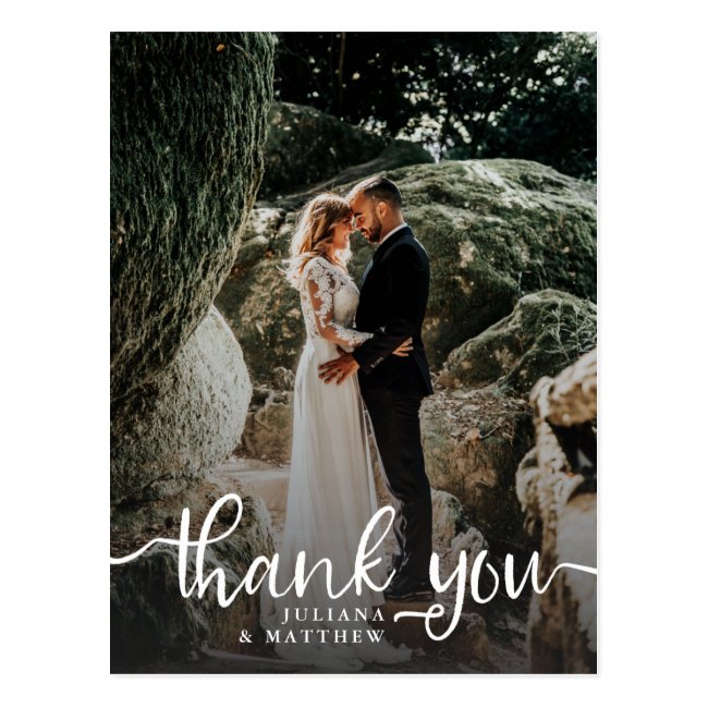 Rustic Hand Lettered Wedding Photo Thank You Postcard