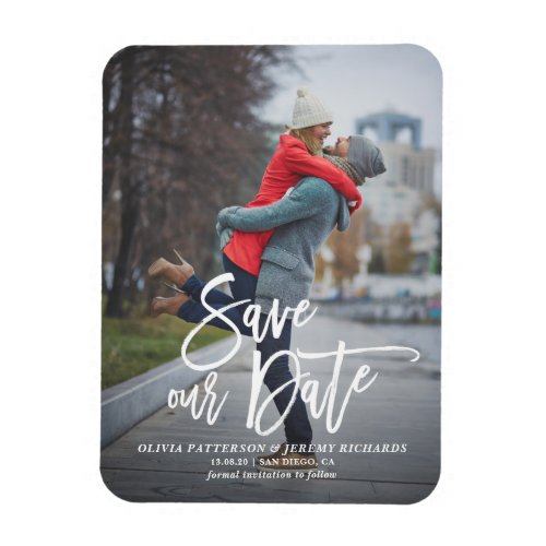Rustic Hand Lettering Photo Save Our Date Magnet