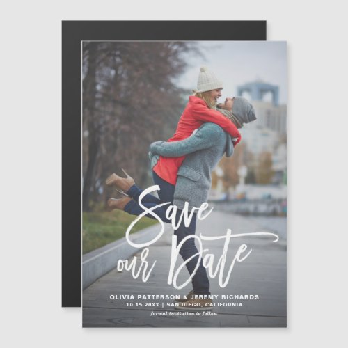 Rustic Hand Lettering Photo Save Our Date Magnetic Invitation