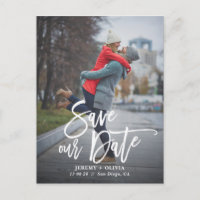 Rustic Hand Lettering Photo Save Our Date Postcard