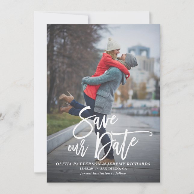 Rustic Hand Lettering Photo Save Our Date Save The Date (Front)