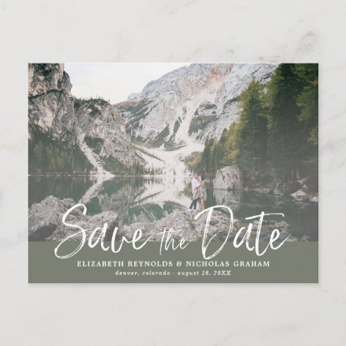 Rustic Hand Lettering Photo Save The Date Postcard