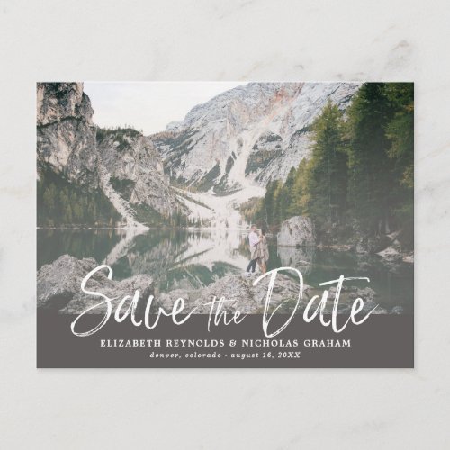 Rustic Hand Lettering Photo Save The Date Postcard