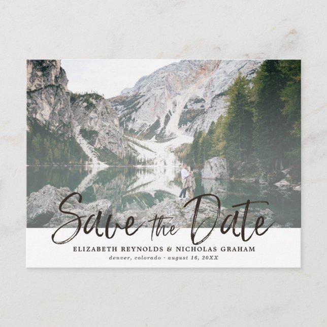 Rustic Hand Lettering Photo Save The Date Postcard (Front)
