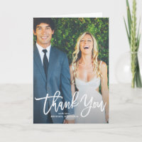 Rustic Hand Lettering Photo Wedding Thank You Card