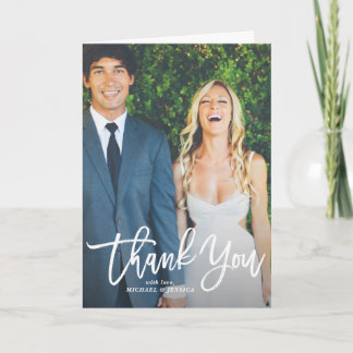 Rustic Hand Lettering Photo Wedding Thank You Card