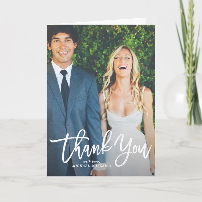 Rustic Hand Lettering Photo Wedding Thank You Card Zazzle Rustic Hand Lettering Photo Wedding