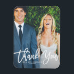 Rustic Hand Lettering Photo Wedding Thank You Magnet<br><div class="desc">Celebrate your love and show gratitude with our customizable photo wedding thank you magnet! This unique keepsake is perfect for reminding your loved ones of your special day while expressing your heartfelt thanks in a memorable way. It features white rustic calligraphy. Personalize it by adding your wedding details. This photo...</div>