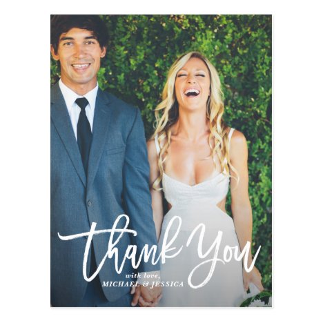 Rustic Hand Lettering Photo Wedding Thank You Postcard