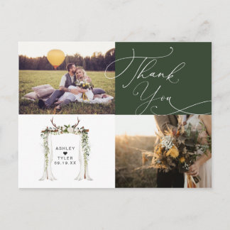 Rustic Hand Lettering Photo Wedding Thank You Postcard