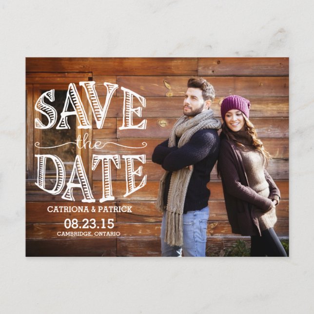 Rustic Hand Lettering Save the Date Postcard (Front)