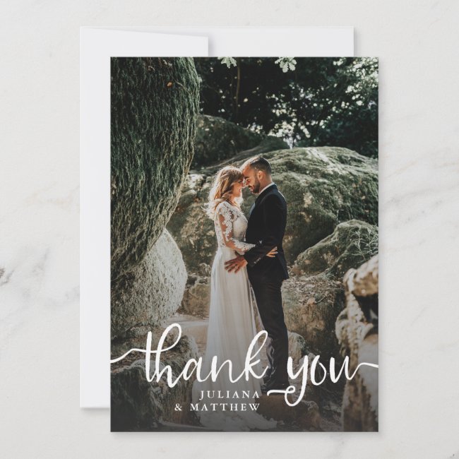 Rustic Hand Lettering Wedding Photo Thank You Card