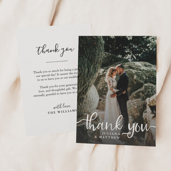 Rustic Hand Lettering Wedding Photo Thank You Card
