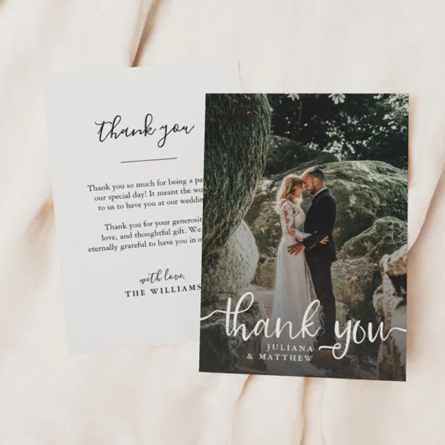 Rustic Hand Lettering Wedding Photo Thank You Card | Zazzle