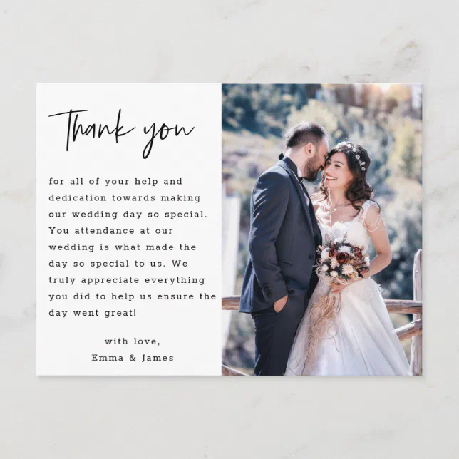 Rustic Hand Lettering Wedding Photo Thank You Postcard | Zazzle