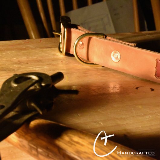 Rustic Hand Made Tanned Leather Dog Collar (Copper Rivets)