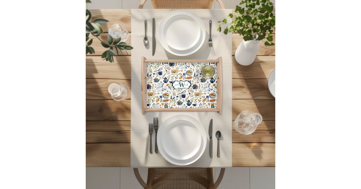 Rustic Hand Painted Country Kitchen Monogram Serving Tray | Zazzle