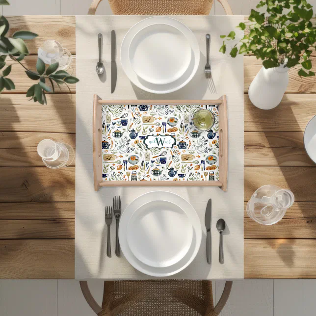 Rustic Hand Painted Country Kitchen Monogram Serving Tray | Zazzle