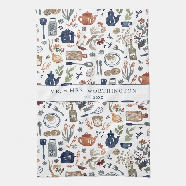 Rustic Hand Painted Country Kitchen Monogram Tea Kitchen Towel