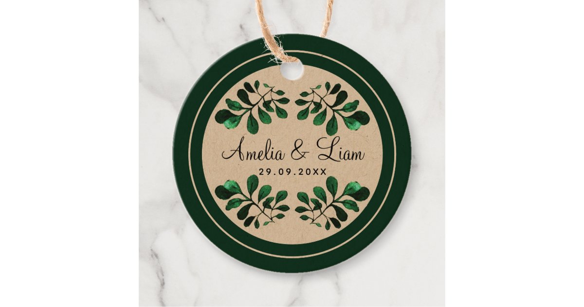 Rustic Hand Painted Watercolor Greenery Wedding Favor Tags | Zazzle
