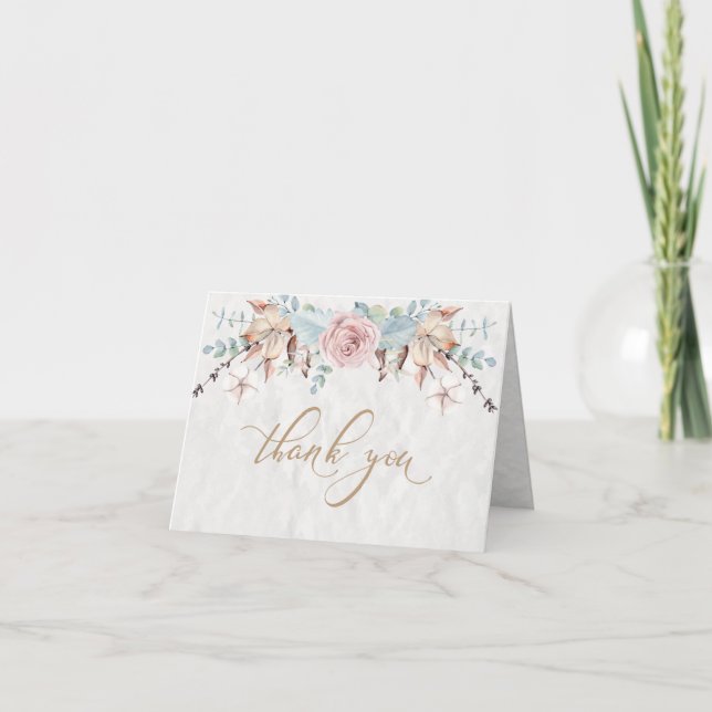 Rustic Hand Painted  Woodland Floral Thank You Card (Front)