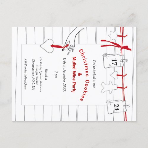 Rustic Handdrawn Christmas Cookie Party Invitation Postcard