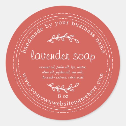 Rustic Handmade Lavender Soap Autumn Red Classic Round Sticker