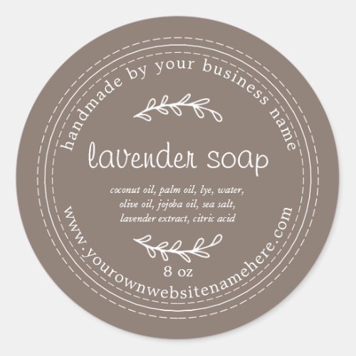 Rustic Handmade Lavender Soap Brown Classic Round Sticker