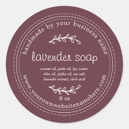 Rustic Handmade Lavender Soap Burgundy Classic Round Sticker
