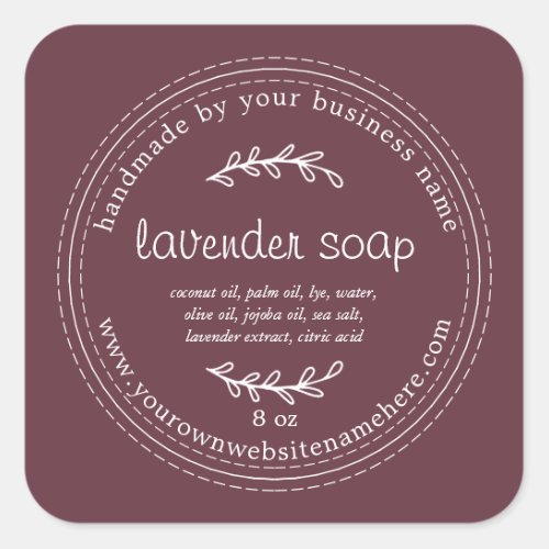 Rustic Handmade Lavender Soap Burgundy Square Sticker