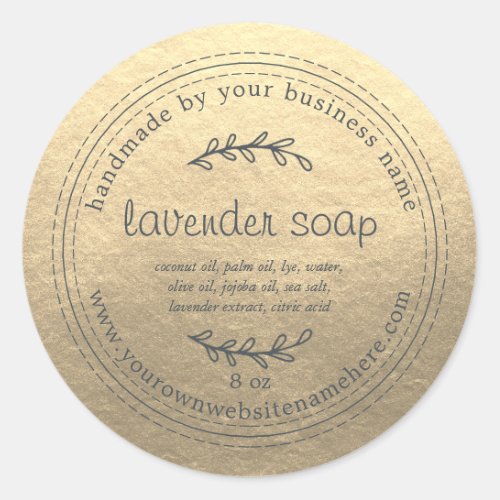Rustic Handmade Lavender Soap Champagne Gold Classic Round Sticker