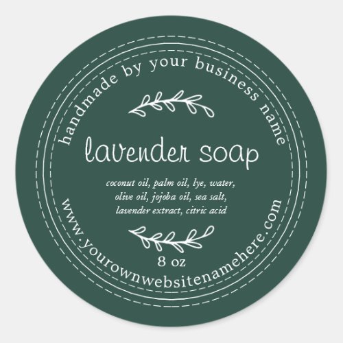 Rustic Handmade Lavender Soap Dark Green Classic Round Sticker