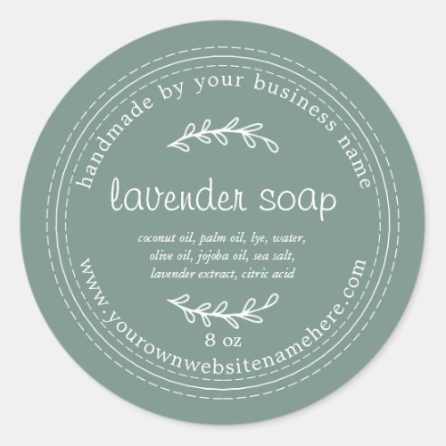 Rustic Handmade Lavender Soap Dusty Green Classic Round Sticker