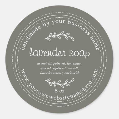 Rustic Handmade Lavender Soap Dusty Olive Classic Round Sticker