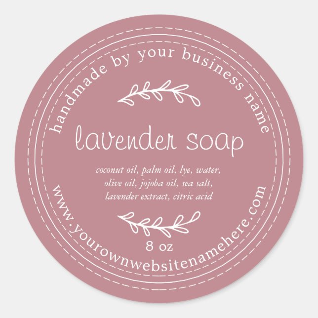 Rustic Handmade Lavender Soap Dusty Rose Classic Round Sticker (Front)
