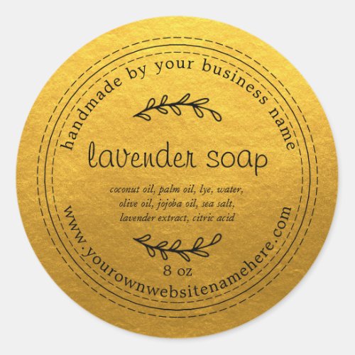 Rustic Handmade Lavender Soap Gold Classic Round Sticker