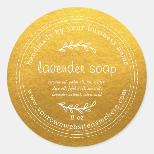 Rustic Handmade Lavender Soap Gold Classic Round Sticker