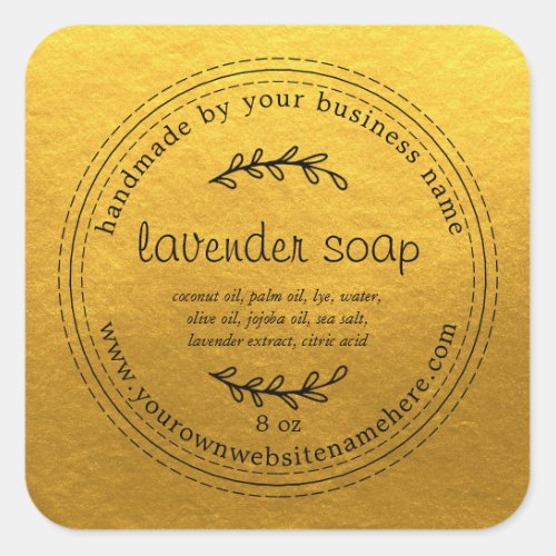 Rustic Handmade Lavender Soap Gold Square Sticker