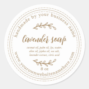 Rustic Handmade Lavender Soap Gold White Classic Round Sticker