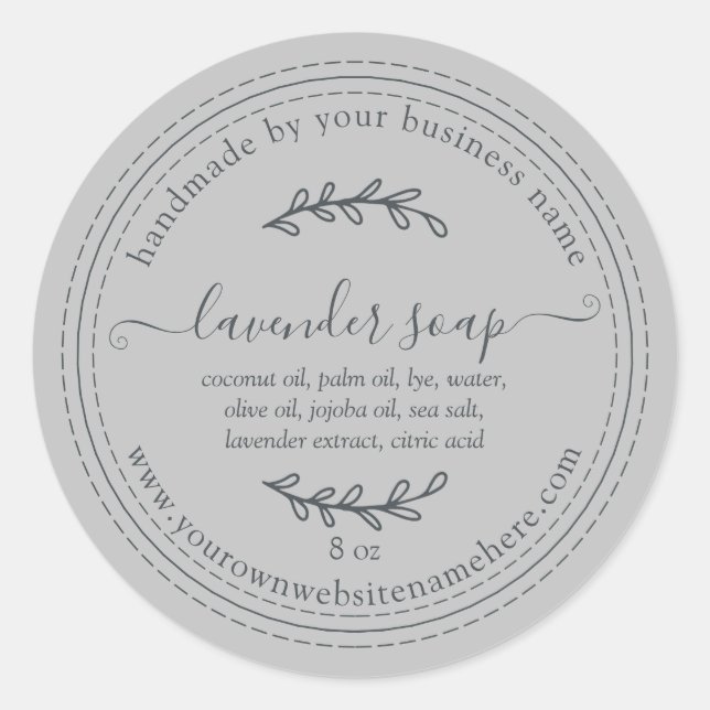 Rustic Handmade Lavender Soap Gray Classic Round Sticker (Front)