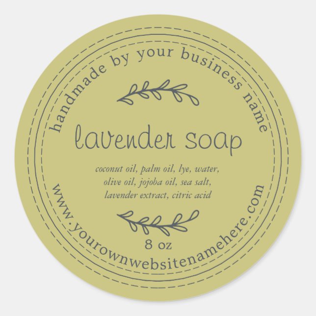 Rustic Handmade Lavender Soap Green Classic Round Sticker (Front)