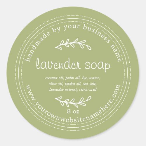 Rustic Handmade Lavender Soap Green Classic Round Sticker