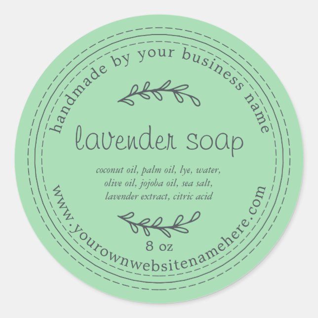 Rustic Handmade Lavender Soap Green Classic Round Sticker (Front)