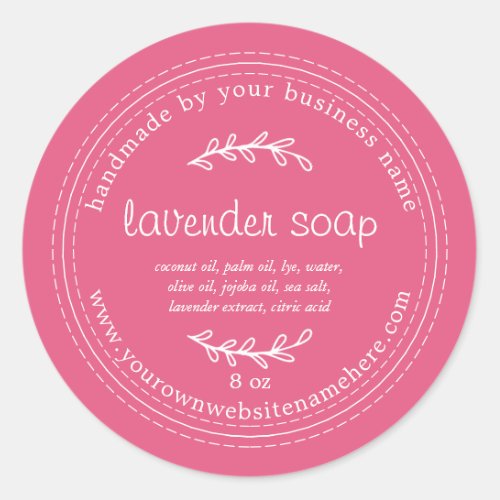 Rustic Handmade Lavender Soap Hot Pink Classic Round Sticker