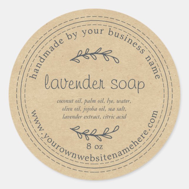 Rustic Handmade Lavender Soap Kraft Paper Classic Round Sticker (Front)