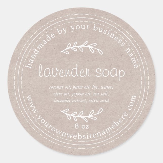 Rustic Handmade Lavender Soap Kraft Paper Classic Round Sticker (Front)