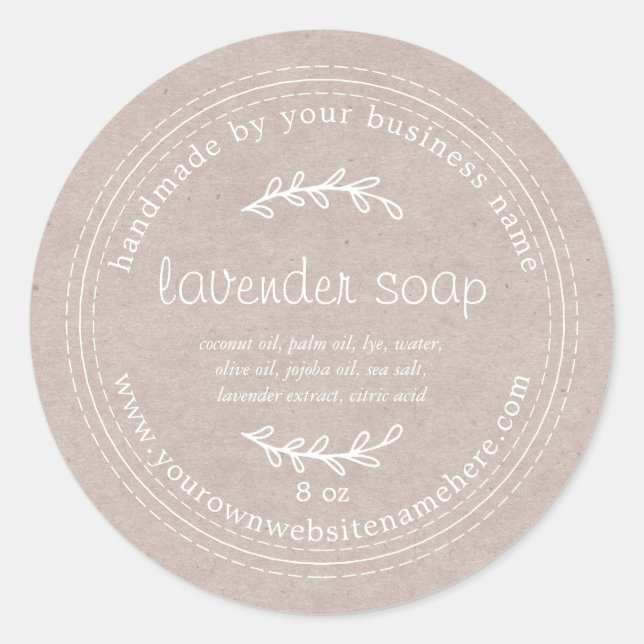 Rustic Handmade Lavender Soap Kraft Paper Classic Round Sticker (Front)