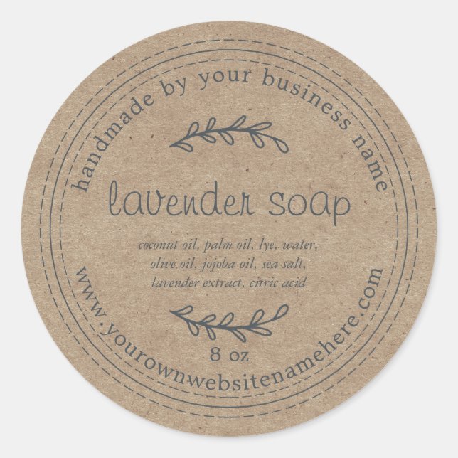 Rustic Handmade Lavender Soap Kraft Paper Classic Round Sticker (Front)