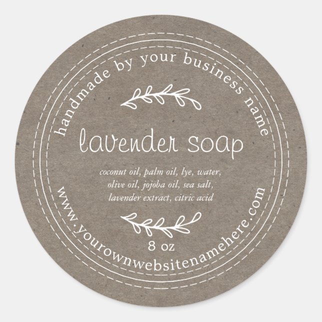 Rustic Handmade Lavender Soap Kraft Paper Classic Round Sticker (Front)